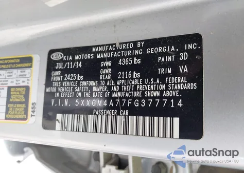 2015 Kia Optima Lx из США, поврежденный, VIN 5XXGM4A77FG377714